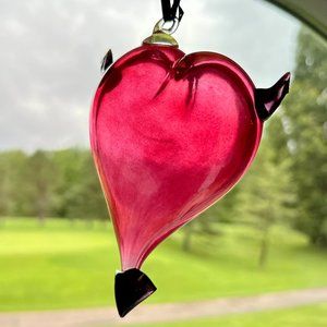 SALE! Vintage Heart with Devil Horns Glass Ornament